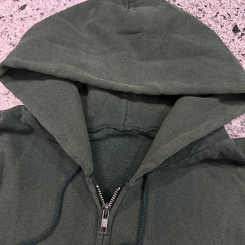 1990s OVERSIZED SUN FADED THRASHED GREEN MADE IN USA ZIP UP HOODIE