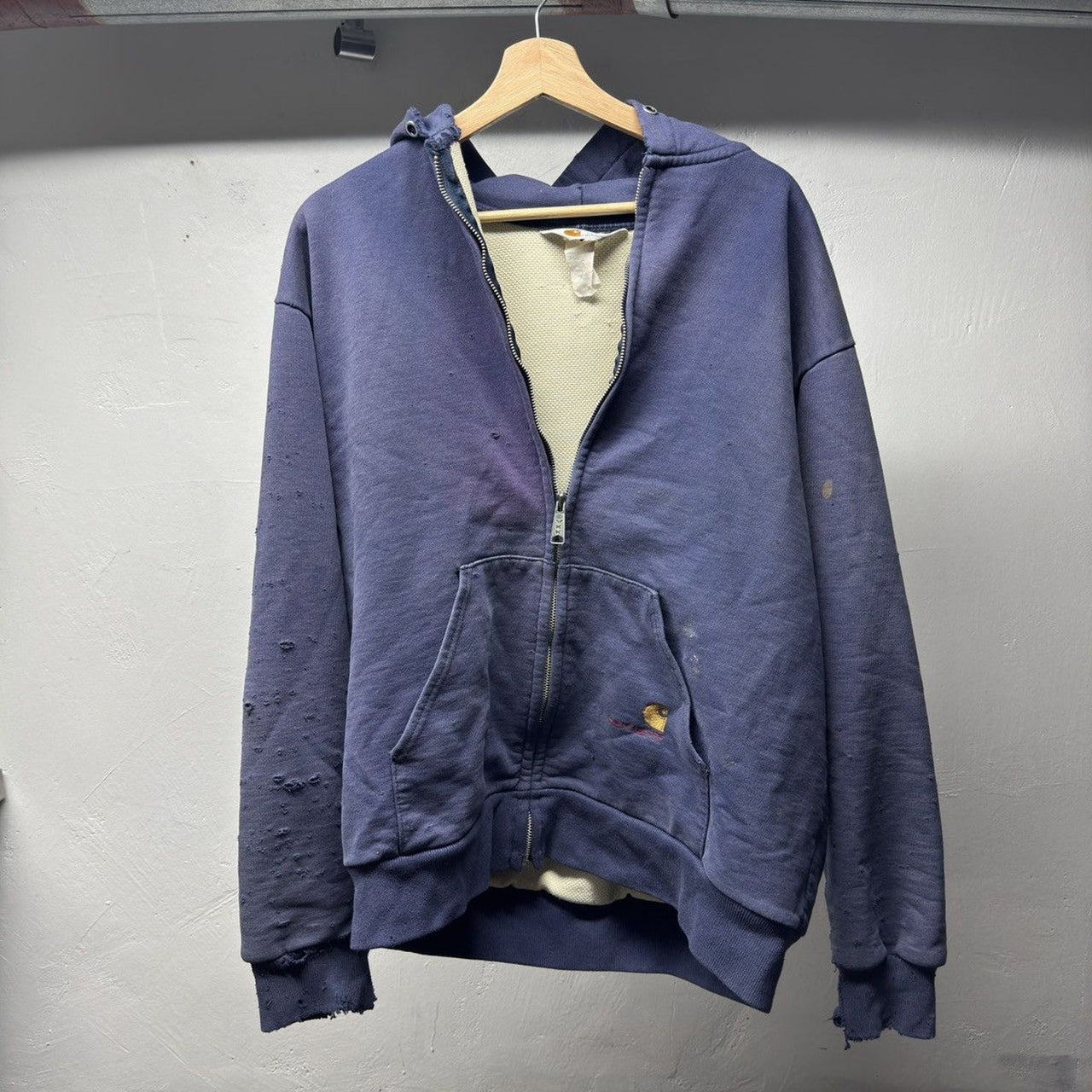 1990s Carhartt Faded Distressed Thermal Lined Zip Up Hoodie