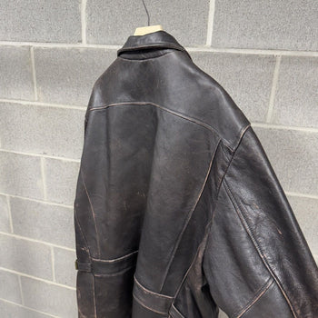 1990s Faded Leather Car Coat Chore Jacket