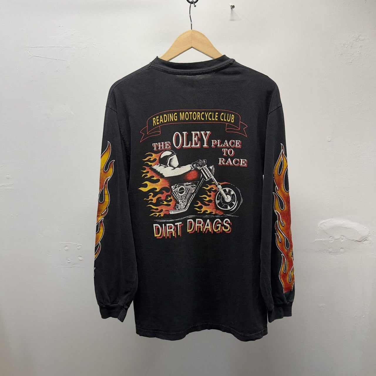 Vintage 1990s Faded Dirt Drags Flame Longsleeve Biker Tee