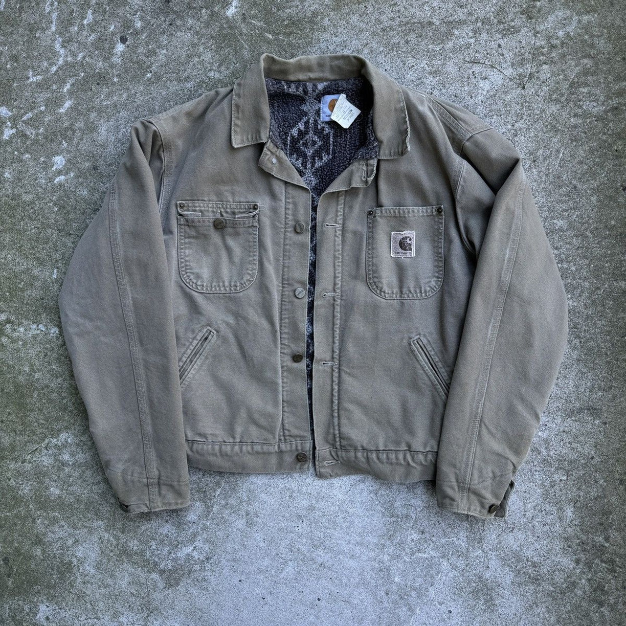 1990S CARHARTT AZTEC LINED  TRUCKER CHORE COAT JACKET