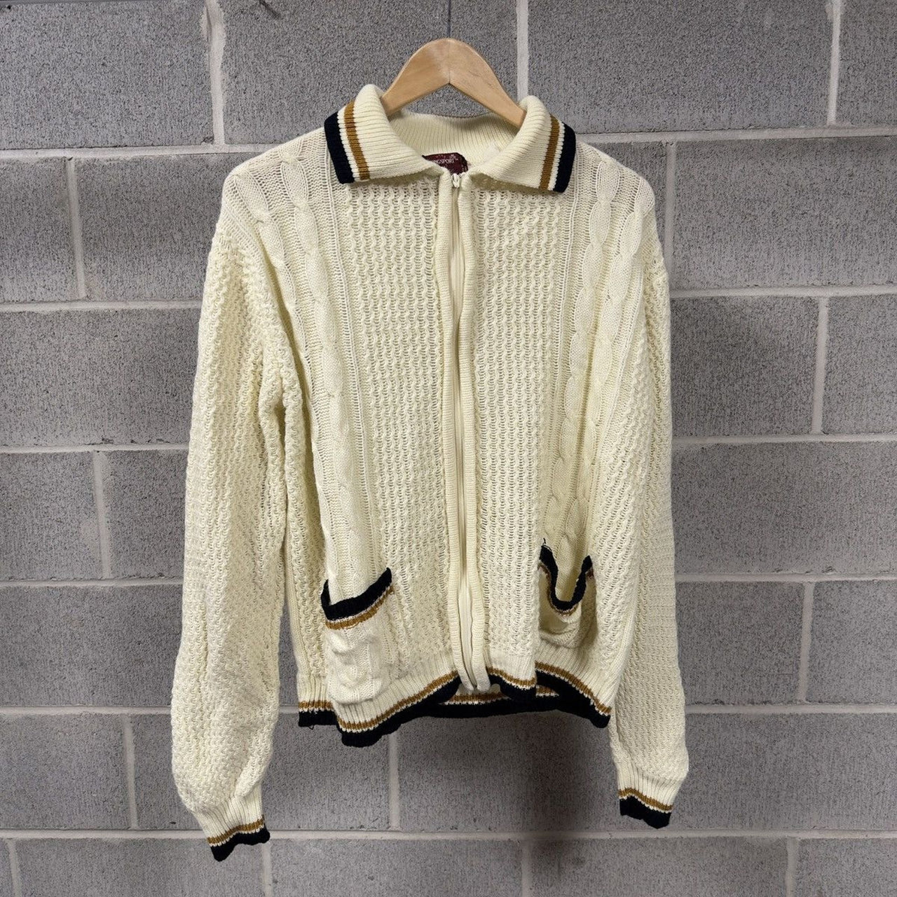 1960s Acrylic Cable Knit Golf Zip Sweater