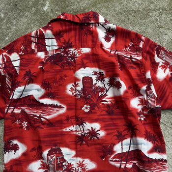 60s 70s ALOHA TIKI MADE IN HAWAII RED SHIRT