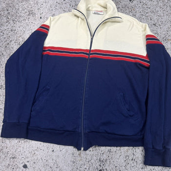 1980s Cotton Acrylic Striped Zip Up Track Jacket