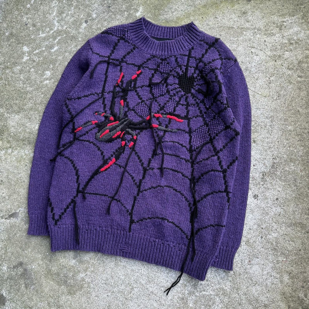 THE MARC JACOBS HEAVY KNIT SPIDER PICTURE SWEATER PURPLE