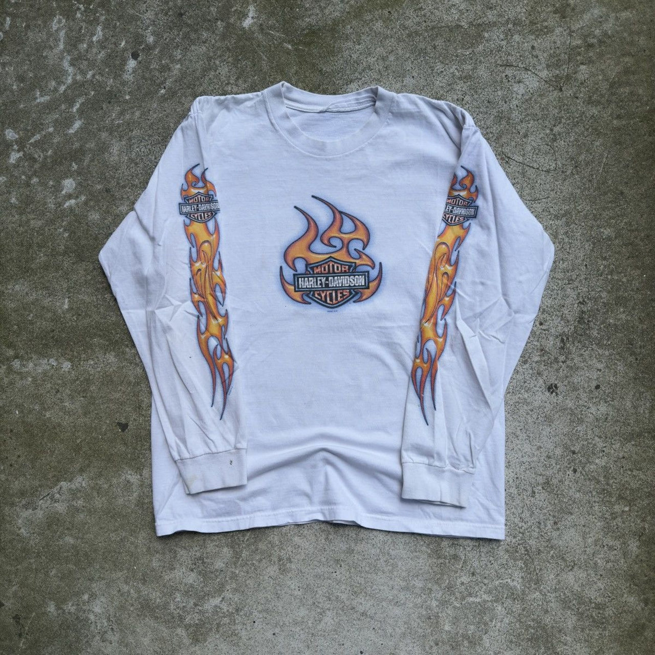 2000S HARLEY FADED THRASHED FLAME LOGO LONGSLEEVE TEE