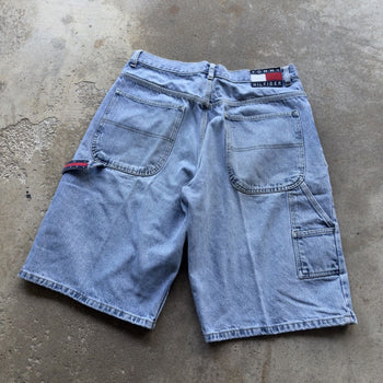 1990s/2000s Y2K TOMMY HILFIGER BAGGY FADED DENIM JEAN SHORTS JORTS