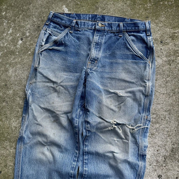 1990s THRASHED FADED MADE IN USA WORKWEAR CARPENTER DENIM JEANS