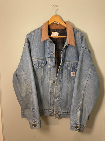 1990s CARHARTT BLANKET LINED DENIM TRUCKER JACKET