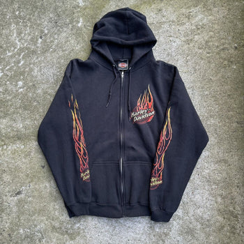 1990s HARLEY DAVIDSON MOTOR CITY FLAME ZIP UP HOODIE