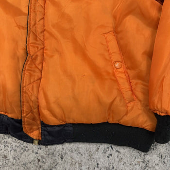 1980S REVERSIBLE NAVY ORANGE OVERSIZED MA-1 BOMBER JACKET