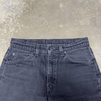 1990s LEVI’S 550 ORANGE TAB BLACK DENIM JEAN SHORTS JORTS