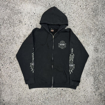 2000s Harley Davidson Faded Metal Tribal Flame Zip Up Hoodie