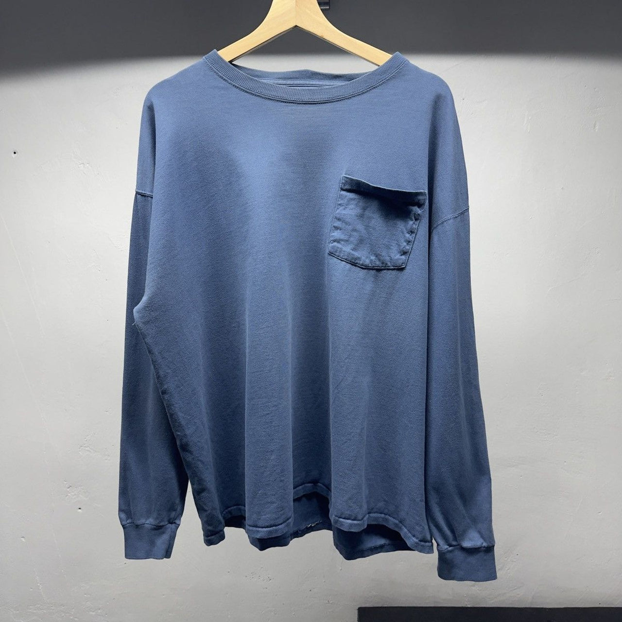2000s Faded Russell Athletic Blue Longsleeve Pocket Tee