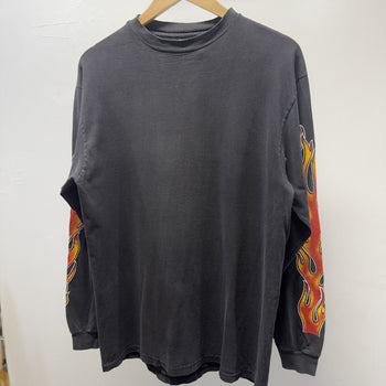 Vintage 1990s Faded Dirt Drags Flame Longsleeve Biker Tee