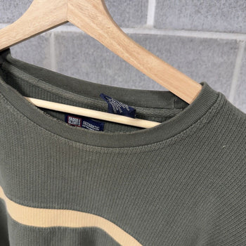 1990s Striped Green Ribbed Longsleeve Thermal Shirt