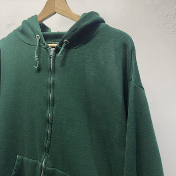 Vintage 1980s Made in USA Faded Distressed Blank Green Zip Hoodie