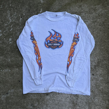 2000S HARLEY DAVIDSON FADED THRASHED FLAME LOGO LONGSLEEVE TEE