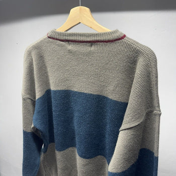 1990s Faded Two Tone Green Blue Striped Sweater