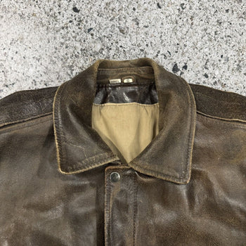 1980S/1990S BURNT THRASHED FADED OVERSIZED LEATHER JACKET