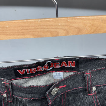 1990s Y2K Black Raw Denim Baggy Wide Leg Skater Jeans