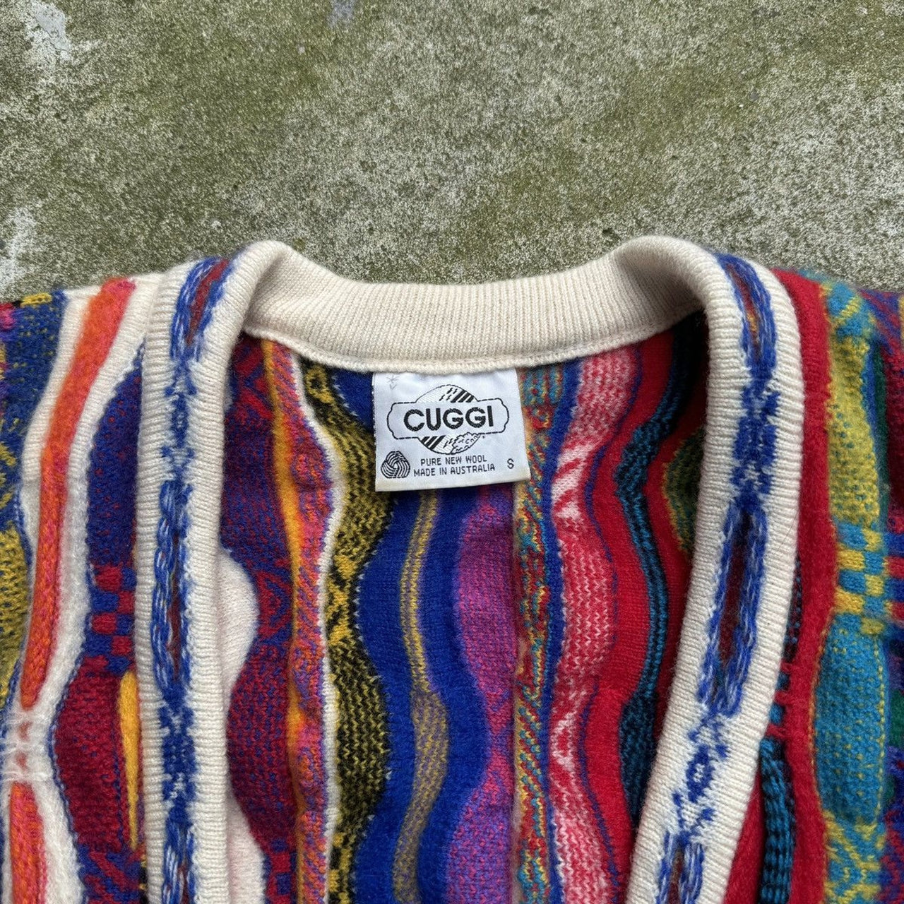 1980S / 1990S CUGGI COOGI MULTI COLOR KNIT CARDIGAN SWEATER