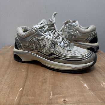 Chanel Fabricated & Laminated Silver White CC Runner