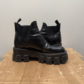 Prada Monolith Brushed Leather Lug Platform Chelsea Boots