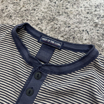 2000s Oversized Striped Short Sleeve Henley Shirt
