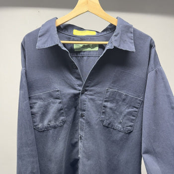 1990s Thrashed Faded Distressed Blue Work Shirt