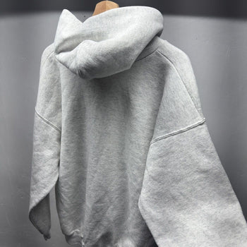 1990s Faded Blank Grey Distressed Cut Hoodie