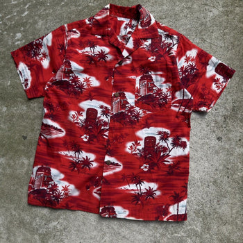 60s 70s ALOHA TIKI MADE IN HAWAII RED SHIRT