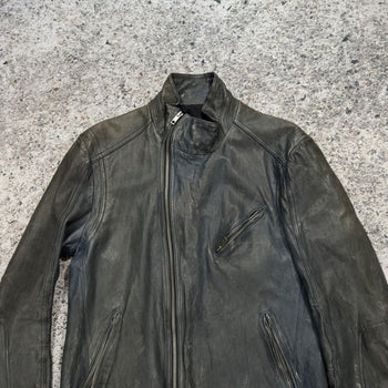 Aged Leather Double Zip Asymmetric Racer Custom Jacket