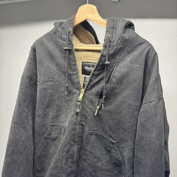 2000s Walls Faded Black Hooded Zip Up Sherpa Lined Work Jacket