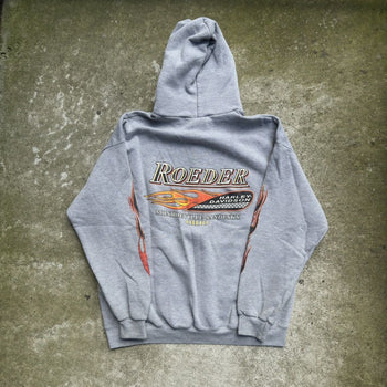 2000S HARLEY DAVIDSON FADED GREY FLAME ZIP UP HOODIE