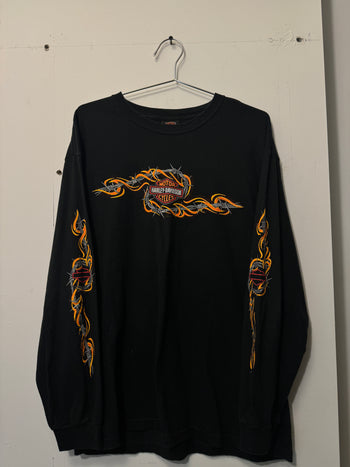 2000s HARLEY DAVIDSON BARBED WIRE FLAME LONGSLEEVE TEE