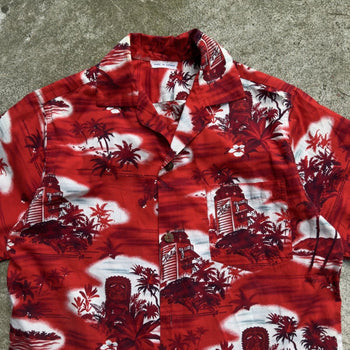 60s 70s ALOHA TIKI MADE IN HAWAII RED SHIRT