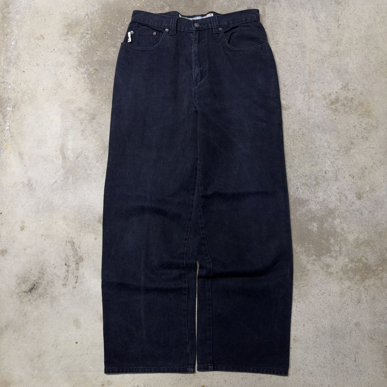 1990s BUGLE BOY BAGGY BLACK WIDE LEG FADED DENIM SKATER JEANS