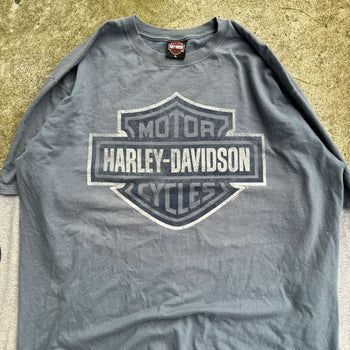 2000S HARLEY DAVIDSON BLUE FLAME LOGO THERMAL LONGSLEEVE TEE