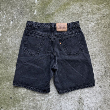 1990s LEVI'S 550 ORANGE TAB BLACK DENIM JEAN SHORTS