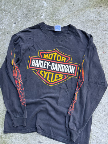 1990s HARLEY DAVIDSON FLAME LOGO LONGSLEEVE TEE