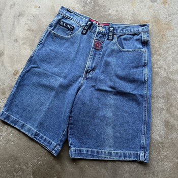 1990S BUM EQUIPMENT FADED BAGGY DENIM SKATER JEAN SHORTS JORTS