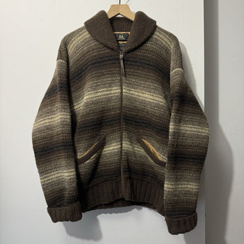 1990s RRL RALPH LAUREN HAND KNIT WOOL COWICHAN FULL ZIP SWEATER