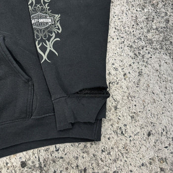 2000s Harley Davidson Faded Metal Tribal Flame Zip Up Hoodie