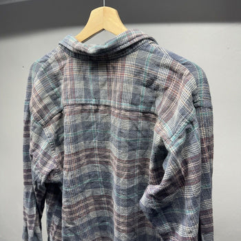 1990s Faded Distressed Plaid Grunge Flannel Shirt