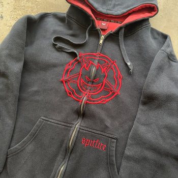 2000S Y2K SPITFIRE WHEELS SKATER ZIP UP HOODIE BLACK RED L