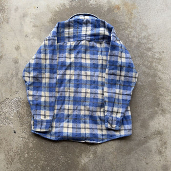 1990S/2000S Y2K BLUE PLAID SURF WOOL FLANNEL BUTTON UP SHIRT M