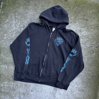 2000s HARLEY DAVIDSON FADED BLUE SKULL FLAME ZIP UP HOODIE