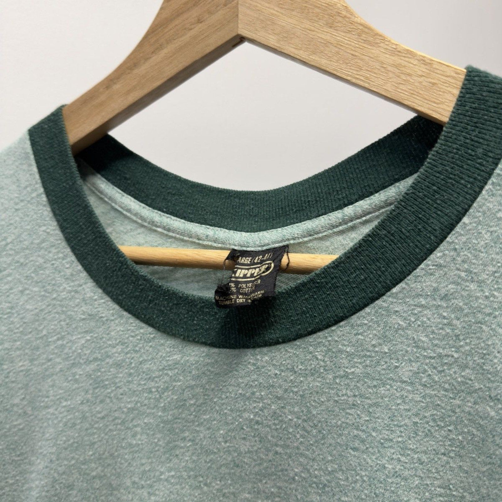 Vintage 1970s Made in USA Paper Thin Soft Heather Green Ringer Tee