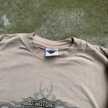 2000S FADED HARLEY DAVIDSON TAN FLAME LOGO LONGSLEEVE TEE